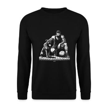 BASKETBALL WITH MASTIFF AND TATTOOS - Unisex Sweatshirt - black - Front - Alina (178cm) & Michal (187cm)