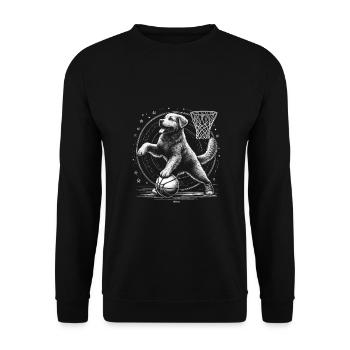 BASKETBALL BEI NACHT MIT HUND GOLDEN RETRIEVER - Unisex Pullover - Schwarz - Vorne - Alina (178cm) & Michal (187cm)