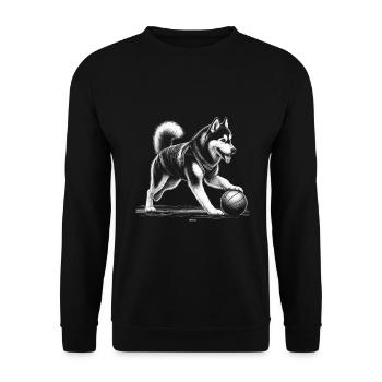 FUNNY HUSKY PUPPY PLAYING BASKETBALL - Unisex Sweatshirt - black - Front - Alina (178cm) & Michal (187cm)