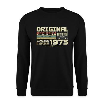 Januar 1973 | Januar 1973 Geburtstagsgeschenk - Unisex Pullover - Schwarz - Vorne - Alina (178cm) & Michal (187cm)