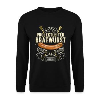Grillen Design Projektleiter Bratwurst - Unisex Pullover - Schwarz - Vorne - Alina (178cm) & Michal (187cm)