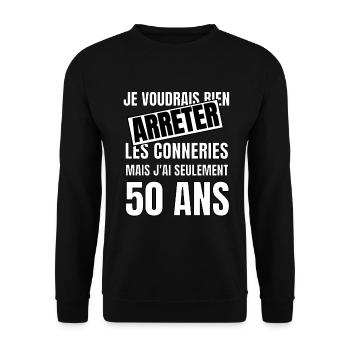 50 ans - Sweat-shirt Unisexe - noir - Devant - Alina (178cm) & Michal (187cm)