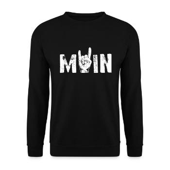 MOIN Rock 'n' Roll Gruß Norden - Unisex Pullover - Schwarz - Vorne - Alina (178cm) & Michal (187cm)
