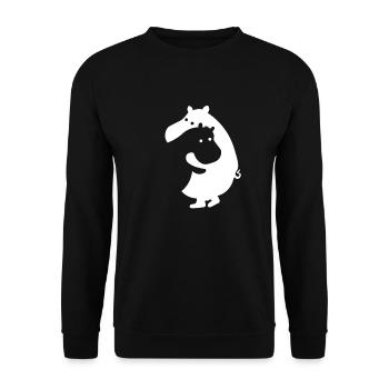 Nilpferd Liebe zum Verschenken I Tiermotiv Hippo - Unisex Pullover - Schwarz - Vorne - Alina (178cm) & Michal (187cm)