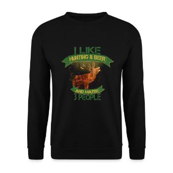 Bier nach der Jagd Jäger Tshirt Geschenk Hirsch - Unisex Pullover - Schwarz - Vorne - Alina (178cm) & Michal (187cm)