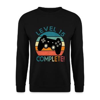Geburtstag 15 Jahre gamer level 15 geschenk 15 jahre - Unisex Pullover - Schwarz - Vorne - Alina (178cm) & Michal (187cm)
