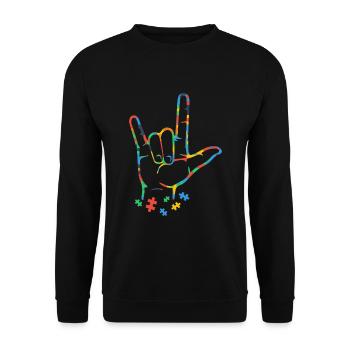 Autism Colorful Puzzle ASL Hand Sign Language - Unisex Sweatshirt - black - Front - Alina (178cm) & Michal (187cm)