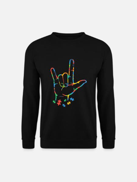 Autismus Buntes Puzzle ASL Handzeichensprache - Unisex Pullover - Schwarz