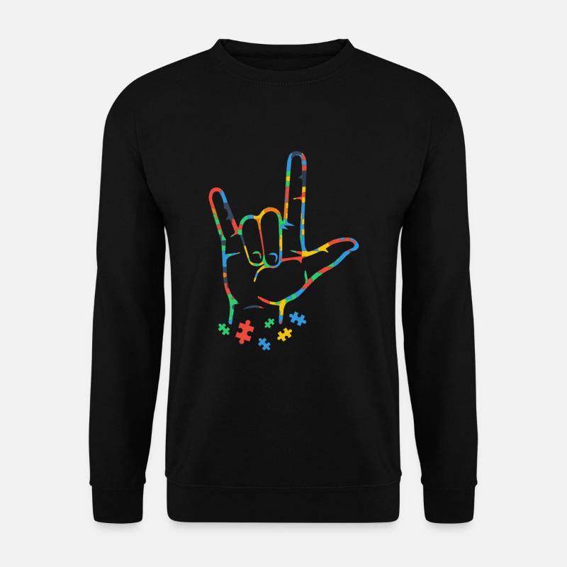 Autisme Puzzle coloré ASL Main-main - Sweat-shirt Unisexe - noir