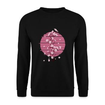 Retro Cherry Blossom Japanese Tree Sakura - Unisex Sweatshirt - black - Front - Alina (178cm) & Michal (187cm)