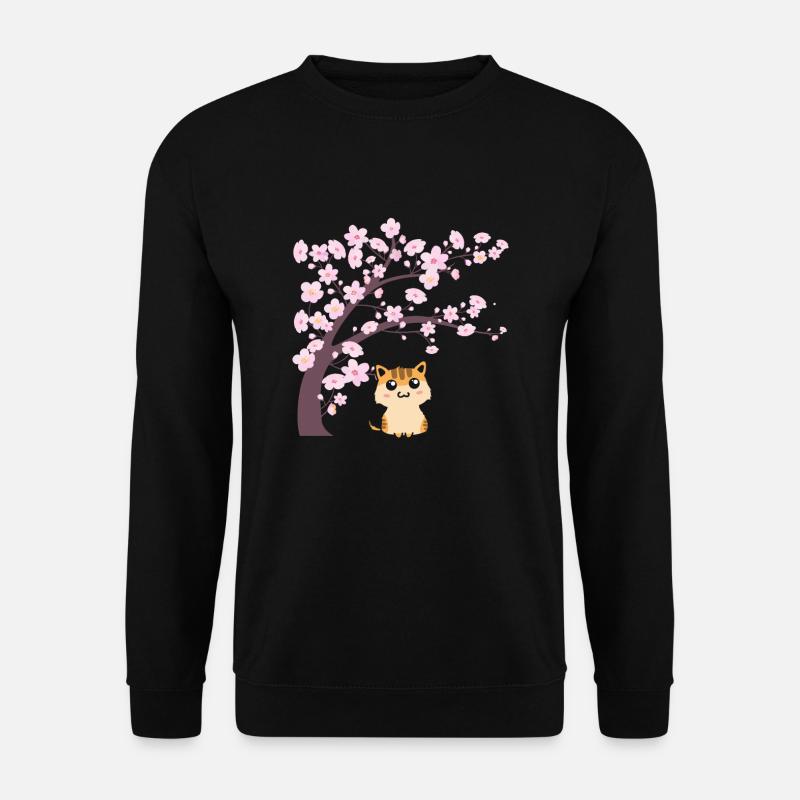 Kirschblüte Katze Japanisch Kätzchen Sakura - Unisex Pullover - Schwarz