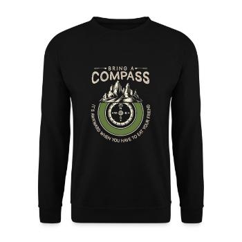 Wandern Humor Outdoor Kompass Scherz Wanderer - Unisex Pullover - Schwarz - Vorne - Alina (178cm) & Michal (187cm)