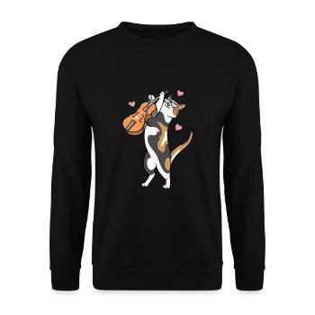 Katze spielt Violine Streichinstrument Musiker - Unisex Pullover - Schwarz - Vorne - Alina (178cm) & Michal (187cm)