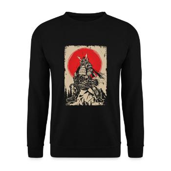 Japanischer Samurai-Krieger mit Gewehr - Unisex Pullover - Schwarz - Vorne - Alina (178cm) & Michal (187cm)