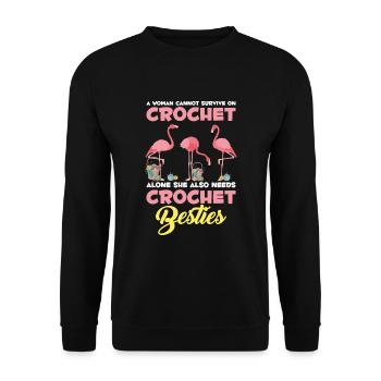 Häkelnder Flamingo Bastelnder Häkelfreund Garn - Unisex Pullover - Schwarz - Vorne - Alina (178cm) & Michal (187cm)
