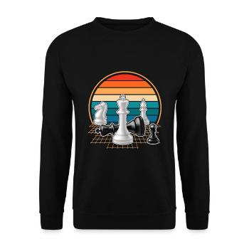 Retro Chess Pieces Board Game Chess Lovers - Unisex Sweatshirt - black - Front - Alina (178cm) & Michal (187cm)