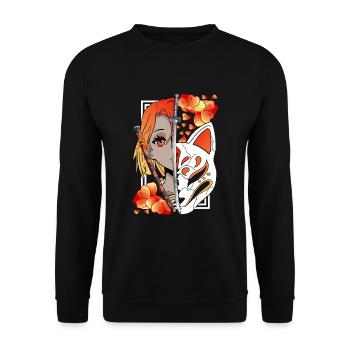 Japonais Anime Fille Samouraï épée fleurs - Sweat-shirt Unisexe - noir - Devant - Alina (178cm) & Michal (187cm)