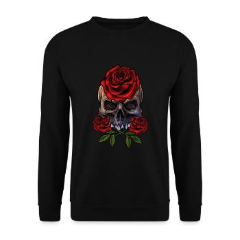 Skelett Totenkopf Rosen Romantisch Floral Tod - Unisex Pullover - Schwarz - Vorne - Alina (178cm) & Michal (187cm)