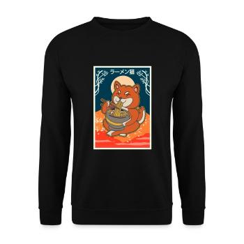 Anime Cat Eats Ramen Japanese Noodles - Unisex Sweatshirt - black - Front - Alina (178cm) & Michal (187cm)