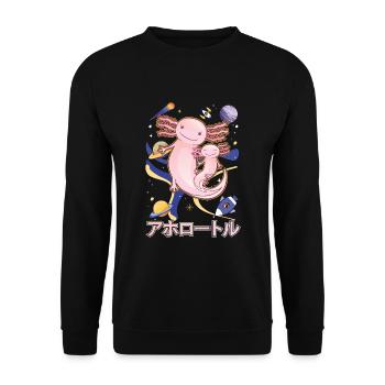 Japanisch Niedlich Axolotl Familie Galaxy Anime - Unisex Pullover - Schwarz - Vorne - Alina (178cm) & Michal (187cm)