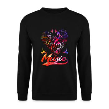 Bunte Musik Bassschlüssel Vogel Musiknoten - Unisex Pullover - Schwarz - Vorne - Alina (178cm) & Michal (187cm)