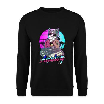 Synthesizer Vaporwave Cat Modular Analog - Unisex Sweatshirt - black - Front - Alina (178cm) & Michal (187cm)