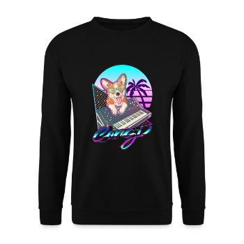 Synthesizer Vaporwave Corgi Hund Modular Analog - Unisex Sweatshirt - black - Front - Alina (178cm) & Michal (187cm)