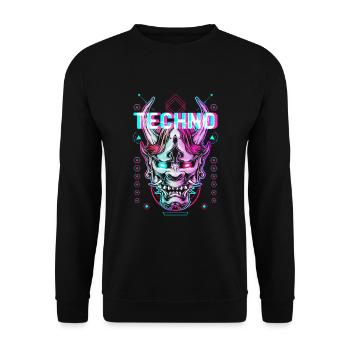 Techno Demon Glitch Elektro Bass Musik - Unisex Pullover - Schwarz - Vorne - Alina (178cm) & Michal (187cm)