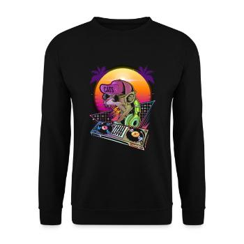 Disco Cat DJ Vaporwave 80s 90s Techno Music - Unisex Sweatshirt - black - Front - Alina (178cm) & Michal (187cm)