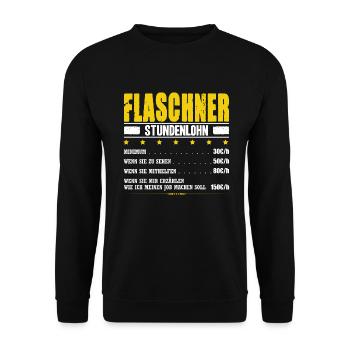 Flaschner Stundenlohn Blechner Spengler Klempner - Unisex Pullover - Schwarz - Vorne - Alina (178cm) & Michal (187cm)