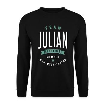 Name Julian - Unisex Pullover - Schwarz - Vorne - Alina (178cm) & Michal (187cm)