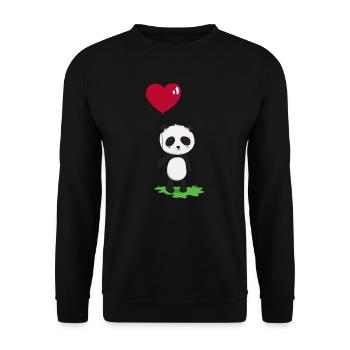 Panda Roter Herz Ballon Geschenk - Unisex Pullover - Schwarz - Vorne - Alina (178cm) & Michal (187cm)