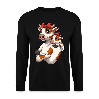Mutter Kind Kuh Kalb Kälbchen für Mama und - Unisex Pullover - Schwarz - Vorne - Alina (178cm) & Michal (187cm)