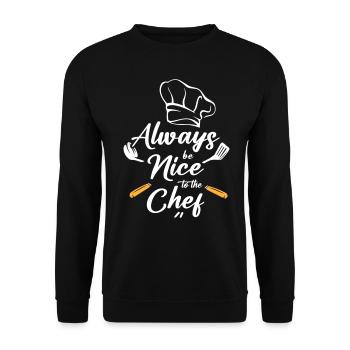 Always be Nice to the Chef - Unisex Pullover - Schwarz - Vorne - Alina (178cm) & Michal (187cm)