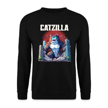 Catzilla-Invasion - Unisex Pullover - Schwarz - Vorne - Alina (178cm) & Michal (187cm)