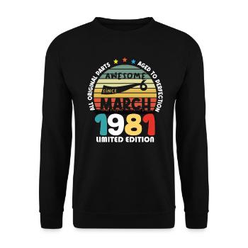 43 Years Old Made In 1981 Vintage March 1981 - Sweat-shirt Unisexe - noir - Devant - Alina (178cm) & Michal (187cm)