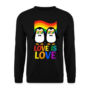 Love is Love – Penguins with Rainbow Flag - Unisex Sweatshirt - black - Front - Alina (178cm) & Michal (187cm)