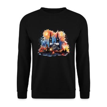 Happy New Year with fireworks in Cologne - Unisex Sweatshirt - black - Front - Alina (178cm) & Michal (187cm)