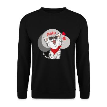 funny cat, Katze miau - Unisex Pullover - Schwarz - Vorne - Alina (178cm) & Michal (187cm)