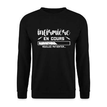 Krankenschwester in Bearbeitung, bitte warten - Unisex Pullover - Schwarz - Vorne - Alina (178cm) & Michal (187cm)