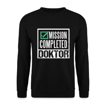 Arzt Abschluss Mission Completed Doktor Facharzt - Unisex Pullover - Schwarz - Vorne - Alina (178cm) & Michal (187cm)