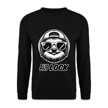 Auf Lock Faultier Jugendwort chill kein Stress - Unisex Pullover - Schwarz - Vorne - Alina (178cm) & Michal (187cm)