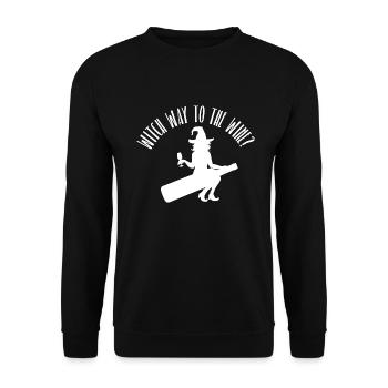 Witch way to the wine - Halloween Sprüche - Unisex Pullover - Schwarz - Vorne - Alina (178cm) & Michal (187cm)