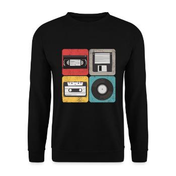 Disquette cassette vidéo Vinyle Audio-coffre Retro - Sweat-shirt Unisexe - noir - Devant - Alina (178cm) & Michal (187cm)