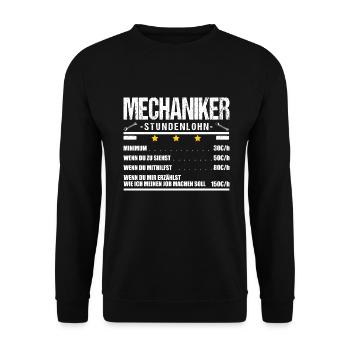 Mechaniker Spruch Mechatroniker Stundenlohn Kfzler - Unisex Pullover - Schwarz - Vorne - Alina (178cm) & Michal (187cm)
