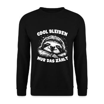 Faultier jetzt nur keinen Stress lustiger Spruch - Unisex Pullover - Schwarz - Vorne - Alina (178cm) & Michal (187cm)