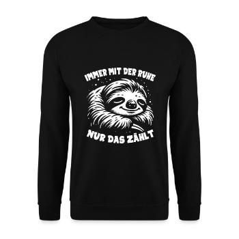 Faultier cool nur keinen Stress immer mit der Ruhe - Unisex Pullover - Schwarz - Vorne - Alina (178cm) & Michal (187cm)