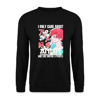 Anime Boy Ich kümmere mich nur um Anime und mag vielleicht 3 - Unisex Pullover - Schwarz - Vorne - Alina (178cm) & Michal (187cm)