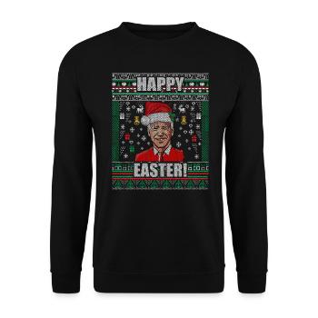 Drôle Biden Pull de Noël laid Joyeuses Pâques - Sweat-shirt Unisexe - noir - Devant - Alina (178cm) & Michal (187cm)