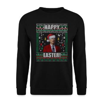 Drôle Biden Pull de Noël moche Joyeuses Pâques - Sweat-shirt Unisexe - noir - Devant - Alina (178cm) & Michal (187cm)